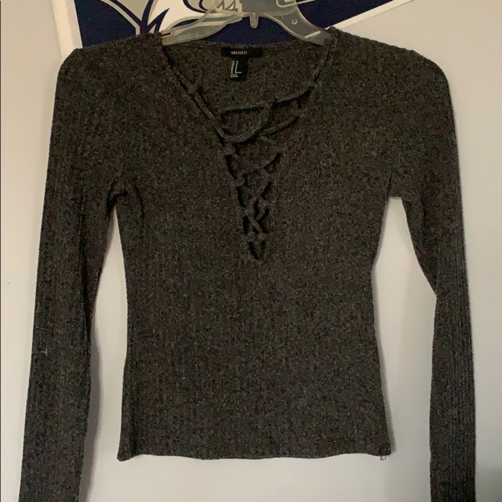 Forever 21 Grey Lace Up Shirt